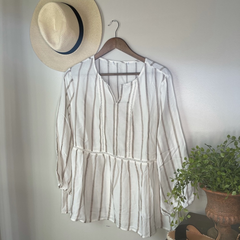 Ivory top with Black/tan stripes